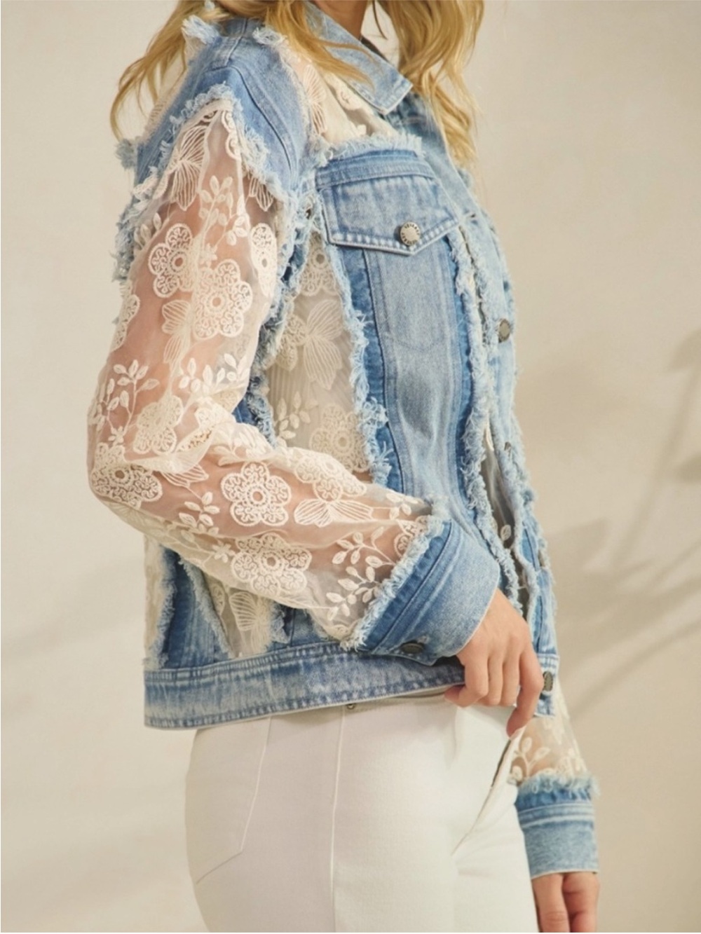 NWT Western Floral Lace Semi Sheer Button Down Frayed
Jacket - Picture 5 of 13